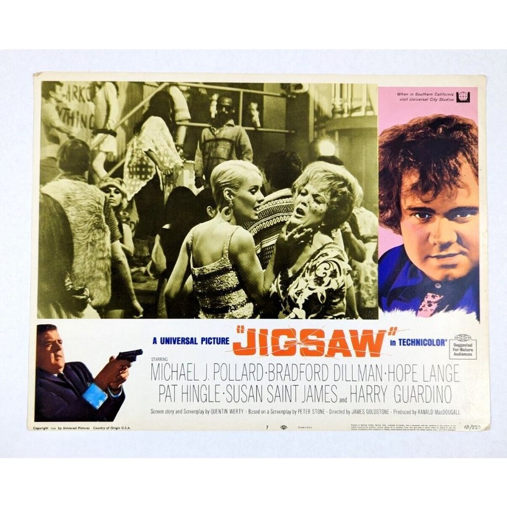 Jigsaw 1968 Lobby Cards Movie Posters  Harry Guardino Bradford Dillman Universal